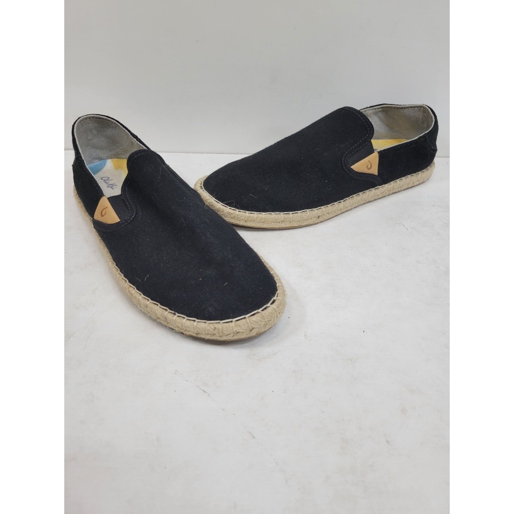 OluKai Kaula Paa Kapa Black Canvas Espadrille Slip On Shoes Womens 7 EU 37